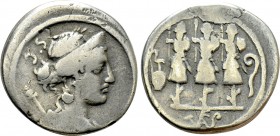 FAUSTUS CORNELIUS SULLA. Denarius (56 BC). Rome. 

Obv: Laureate, diademed and draped bust of Venus right, with sceptre over shoulder.
Rev: Three m...