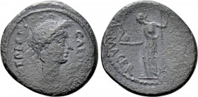 JULIUS CAESAR. Denarius (44 BC). Rome. P. Sepullius Macer, moneyer. Lifetime issue. 

Obv: CAESAR DICT PERPETVO. 
Wreathed head right.
Rev: P SEPV...