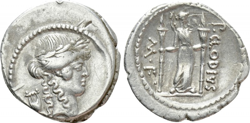 P. CLODIUS M.F. TURRINUS. Denarius (42 BC). Rome. 

Obv: Laureate head of Apol...