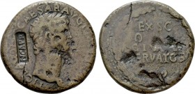 CLAUDIUS (41-54). Sesterius. Rome. 

Obv: TI CLAVDIVS CAESAR AVG P M TR P IMP. 
Laureate head right; c/m: NCAPR in incuse rectangle..
Rev: EX S C ...