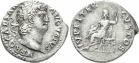 NERO (54-68). Denarius. Rome. 

Obv: NERO CAESAR AVGVSTVS. 
Laureate head right.
Rev: IVPPITER CVSTOS. 
Jupiter seated left on throne, holding th...