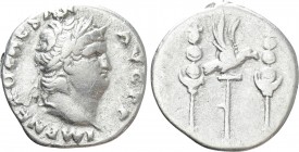 NERO (54-68). Denarius. Rome. 

Obv: IMP NERO CAESAR AVG PP. 
Laureate head right.
Rev: Legionary eagle between two standards.

RIC 68. 

Cond...