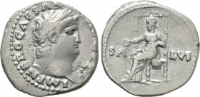NERO (54-68). Denarius. Rome. 

Obv: IMP NERO CAESAR AVG P P. 
Laureate head right.
Rev: SA - LVS. 
Salus seated left on throne, holding patera....