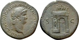 NERO (54-68). Sestertius. Rome. 

Obv: NERO CLAVDIVS CAESAR AVG GERM P M TR P IMP P P. 
Laureate head right.
Rev: S - C. 
Triumphal arch surmount...