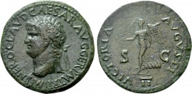 NERO (54-68). Dupondius. Lugdunum. 

Obv: NERO CLAVD CAESAR AVG GER P M TR P IMP P P. 
Laureate head left.
Rev: VICTORIA AVGVSTI / S - C / II. 
V...