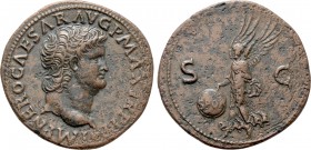 NERO (54-68). As. Lugdunum. 

Obv: IMP NERO CAESAR AVG P MAX TR P P P. 
Bare head right.
Rev: S - C. 
Victory advancing left, resting hand upon s...