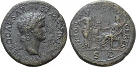 NERO (54-68). Sestertius. Rome. 

Obv: IMP NERO CAESAR AVG P MAX TR POT P P. 
Laureate head right.
Rev: ANNONA AVGVSTI CERES / S C. 
Annona holdi...