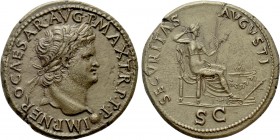 NERO (54-68). Dupondius. Lugdunum.

Obv: IMP NERO CAESAR AVG P MAX TR P P P.
Laureate head right, with globus at point of neck.
Rev: SECVRITAS AVG...