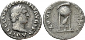 VITELLIUS (69). Denarius. Rome. 

Obv: A VITELLIVS GERM IMP AVG TR P. 
Laureate head right.
Rev: XV VIR SACR FAC. 
Tripod surmounted by dolphin r...