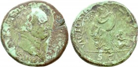 VESPASIAN (69-79). Sestertius. Rome. "Judaea Capta" commemorative. 

Obv: IMP CAES VESPASIAN AVG P M TR P P P COS III. 
Laureate head right.
Rev: ...