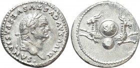 DIVUS VESPASIAN (Died 79). Denarius. Rome. 

Obv: DIVVS AVGVSTVS VESPASIANVS. 
Laureate head right.
Rev: Foreparts of two capricorns springing in ...