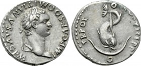 DOMITIAN (81-96). Denarius. Rome. 

Obv: IMP CAES DOMITIANVS AVG P M. 
Laureate head right.
Rev: TR POT COS VIII P P. 
Dolphin coiled around anch...