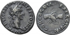 NERVA (96-98). Denarius. Rome. 

Obv: IMP NERVA CAES AVG P M TR P COS III P P. 
Laureate head right.
Rev: CONCORDIA EXERCITVVM. 
Clasped hands.
...