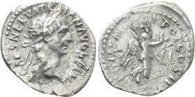 TRAJAN (98-117). Quinarius. Rome. 

Obv: IMP CAES NERVA TRAIAN AVG GERM. 
Laureate head right.
Rev: PONT MAX TR P COS II PP. 
Victory advancing r...
