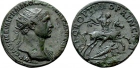 TRAJAN (98-117). Dupondius. Rome. 

Obv: IMP CAES NERVAE TRAIANO AVG GER DAC P M TR P COS V P P. 
Radiate head right, slight drapery.
Rev: SPQR OP...