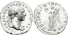 TRAJAN (98-117). Denarius. Rome. 

Obv: IMP TRAIANO AVG GER DAC P M TR P. 
Laureate bust right.
Rev: COS V P P SPQR OPTIMO PRINC. 
Victory standi...