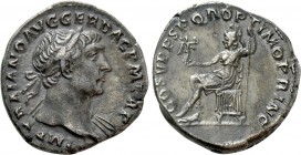 TRAJAN (98-117). Denarius. Rome. 

Obv: IMP TRAIANO AVG GER DAC P M TR P. 
Laureate bust right, with slight drapery.
Rev: COS V P P S P Q R OPTIMO...