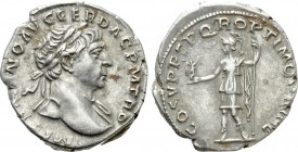 TRAJAN (98-117). Denarius. Rome. 

Obv: IMP TRAIANO AVG GER DAC P M TR P. 
Laureate bust right, slight drapery on far shoulder.
Rev: COS V P P SPQ...