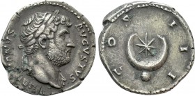 HADRIAN (117-138). Denarius. Rome. 

Obv: HADRIANVS AVGVSTVS. 
Laureate bust right, with slight drapery.
Rev: COS III. 
Star within crescent; pel...