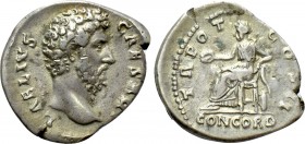 AELIUS (Caesar, 136-138). Denarius. Rome. 

Obv: L AELIVS CAESAR. 
Bare head right.
Rev: TR POT COS II / CONCORD. 
Concordia seated left on thron...