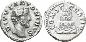 DIVUS ANTONINUS PIUS (Died 161). Denarius. Rome. Struck under Marcus Aurelius. 

Obv: DIVVS ANTONINVS. 
Bare head right.
Rev: CONSECRATIO. 
Garla...