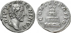 DIVUS ANTONINUS PIUS (Died 161). Denarius. Rome. Struck under Marcus Aurelius. 

Obv: DIVVS ANTONINVS. 
Bareheaded bust right, with slight drapery....