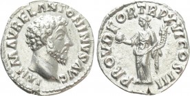 MARCUS AURELIUS (161-180). Denarius. Rome. 

Obv: IMP M AVREL ANTONINVS AVG. 
Bare head right.
Rev: PROV DEOR TR P XVI COS III. 
Providentia stan...
