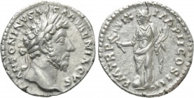 MARCUS AURELIUS (161-180). Denarius. Rome. 

Obv: ANTONINVS AVG ARMENIACVS. 
Laureate head right.
Rev: P M TR P XIX IMP II COS III. 
Felicitas st...
