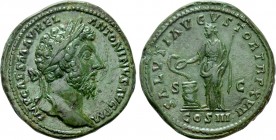 MARCUS AURELIUS (161-180). Sestertius. Rome. 

Obv: IMP CAES M AVREL ANTONINVS AVG P M. 
Laureate head right.
Rev: SALVTI AVGVSTOR TR P XVII / S -...