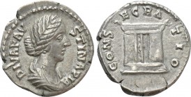 DIVA FAUSTINA II (Died 175/6). Denarius.Rome. 

Obv: DIVA FAVSTINA PIA. 
Draped bust right.
Rev: CONSECRATIO. 
Altar.

RIC 746 (Aurelius). 

...