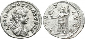 CARACALLA (197-217). Denarius. Laodikeia. 

Obv: ANTONINVS AVGVSTVS. 
Laureate, draped and cuirassed bust right.
Rev: VIRT AVGG. 
Virtus standing...