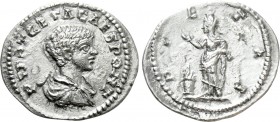 GETA (Caesar, 198-209). Denarius. Laodikeia. 

Obv: P SEPT GETA CAES PONT. 
Bare-headed, draped and cuirassed bust right.
Rev: PIETAS. 
Pietas st...