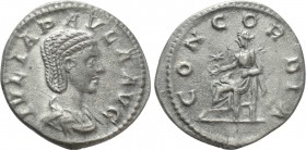 JULIA PAULA (Augusta, 219-220). Denarius. Rome. 

Obv: IVLIA PAVLA AVG. 
Draped bust right.
Rev: CONCORDIA. 
Concordia seated left on throne, hol...