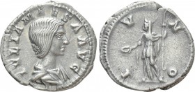 JULIA MAESA (Augusta, 218-224/5). Denarius. Rome. 

Obv: IVLIA MAESA AVG. 
Draped bust right.
Rev: IVNO. 
Juno standing left, holding patera and ...