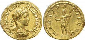 SEVERUS ALEXANDER (222-235). GOLD Aureus. Rome. 

Obv: IMP C M AVR SEV ALEXAND AVG. 
Laureate, draped and cuirassed bust right.
Rev: MARTI PACIFER...