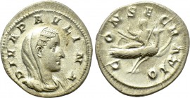 DIVA PAULINA (Died before 235). Denarius. Rome. Struck under Maximinus Thrax. 

Obv: DIVA PAVLINA. 
Veiled and draped bust right.
Rev: CONSECRATIO...