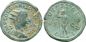 GORDIAN III (238-244). Dupondius. Rome. 

Obv: IMP GORDIANVS PIVS FEL AVG. 
Radiate, draped and cuirassed bust right.
Rev: IOVI STATORI / S - C. ...
