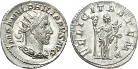 PHILIP I THE ARAB (244–249). Antoninianus. Rome. 

Obv: IMP M IVL PHILIPPVS AVG. 
Radiate, draped and cuirassed bust right.
Rev: FELICITAS TEMP. ...