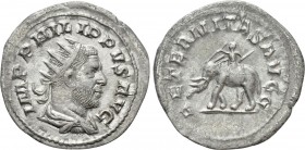PHILIP I 'THE ARAB' (244–249). Antoninianus. Rome. 

Obv: IMP PHILIPPVS AVG. 
Radiate and draped bust right.
Rev: AETERNITAS AVGG. 
Elephant walk...