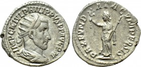 PHILIP I THE ARAB (244-249). Antoninianus. Antioch. 

Obv: IMP C M IVL PHILIPPVS P F AVG P M. 
Radiate, draped and cuirassed bust right.
Rev: PAX ...