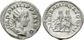PHILIP II (247-249). Antoninianus. Rome. 

Obv: IMP PHILIPPVS AVG. 
Radiate, draped and cuirassed bust right.
Rev: LIBERALITAS AVGG III. 
Philip ...