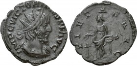 VICTORINUS (269-271). Antoninianus. Cologne. 

Obv: IMP VICTORINVS P F AVG. 
Radiate head right.
Rev: PIETAS AVG. 
Pietas standing left, holding ...