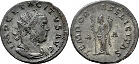 TACITUS (275-276). Antoninianus. Lugdunum. 

Obv: IMP CL TACITVS AVG. 
Radiate, draped and cuirassed bust right.
Rev: TEMPORVM FELICITAS / A - A. ...
