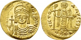 MAURICE TIBERIUS (582-602). GOLD Solidus. Constantinople. Light weight issue of 22 Siliquae. 

Obv: D N MAVRC TIЬ P P AVG. 
Helmeted, draped and cu...
