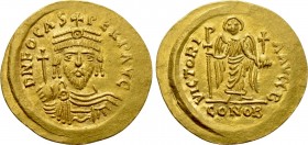 PHOCAS (602-610). GOLD Solidus. Thessalonica.

Obv: δ N FOCAS PЄRP AVG.
Crowned and cuirassed facing bust, holding globus cruciger.
Rev: VICTORIA ...