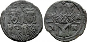 LEO IV with CONSTANTINE VI, CONSTANTINE V and LEO III (775-780). Follis. Constantinople. 

Obv: Crowned and draped facing busts of Constantine VI an...