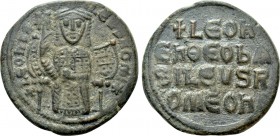 LEO VI the WISE (886-912). Follis. Constantinople. 

Obv: + LEON bASILEVS ROM. 
Leo enthroned facing, wearing crown, holding labarum and akakia.
R...