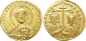 CONSTANTINE VII PORPHYROGENITUS with ROMANUS II (913-959). GOLD Solidus. Constantinople. 

Obv: + IҺS XPS RЄX RЄGNANTIЧM. 
Facing bust of Christ Pa...