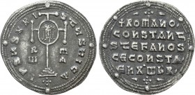 CONSTANTINE VII PORPHYROGENITUS with ROMANUS I, STEPHEN and CONSTANTINE (913-959). Miliaresion. Constantinople. 

Obv: IҺSЧS XRISTЧS ҺICA / Rω - MA....