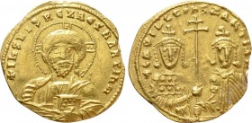 BASIL II BULGAROKTONOS with CONSTANTINE VIII (976-1025). GOLD Histamenon Nomisma. Constantinople. 

Obv: + IҺS XIS RЄX RЄGNANTIҺM. 
Facing bust of ...